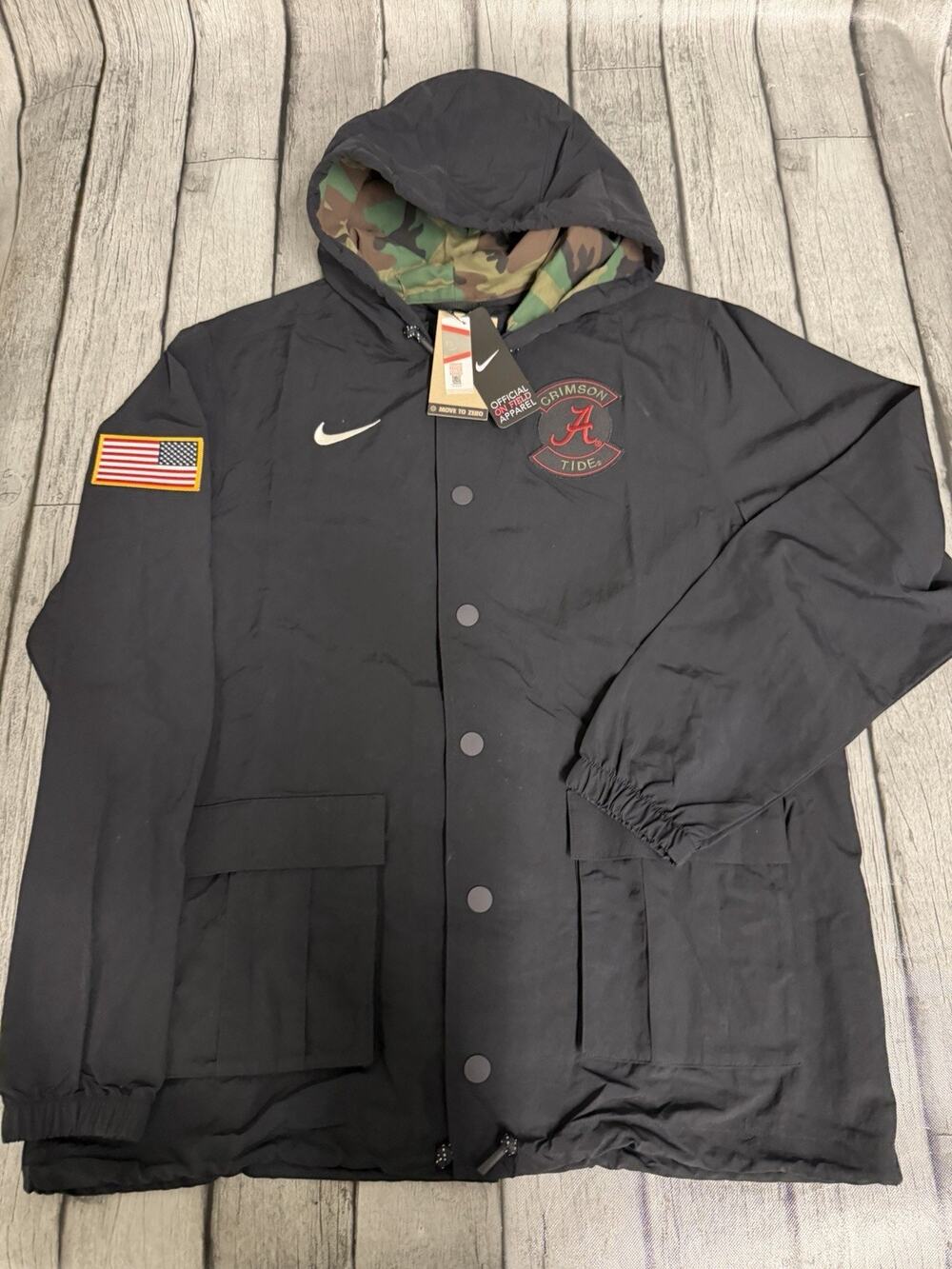 NWT Men's Nike Black Alabama Crimson Tide Full-Snap Hoodie Military Jacket Sz XL